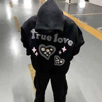 Winter High Street 3D Puff Printing Hoodies Black For Streetwear Colorful