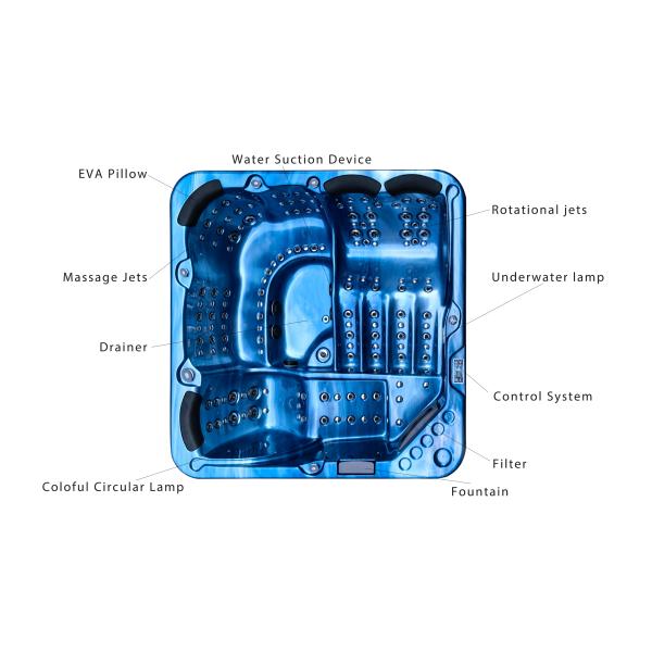 Baignoire extérieure libre acrylique de station thermale de tourbillon de baquet chaud de massage de 6 personnes avec 3 sièges et 3 canapés