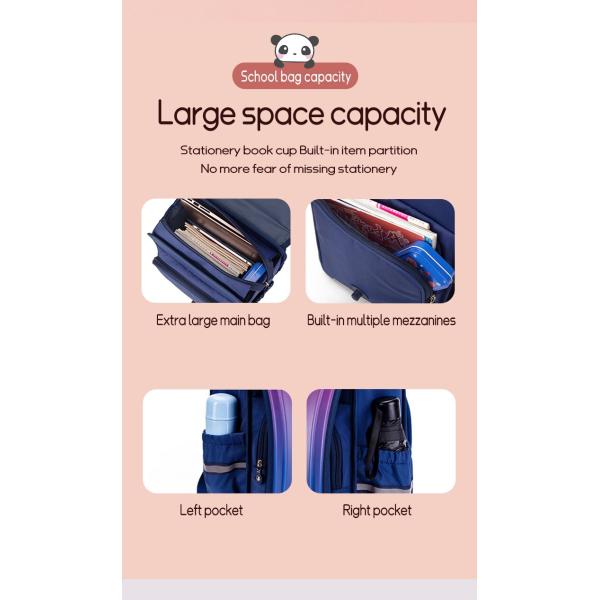 Pink Blue School Kids Backpack Zipper Pouch Waterproof Childrens Schoolbag