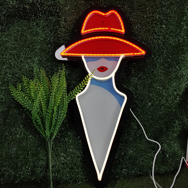 Custom Neon Signs red hat girl neon sign with USB power for bedroom wall decoration home bar and romantic party lighting