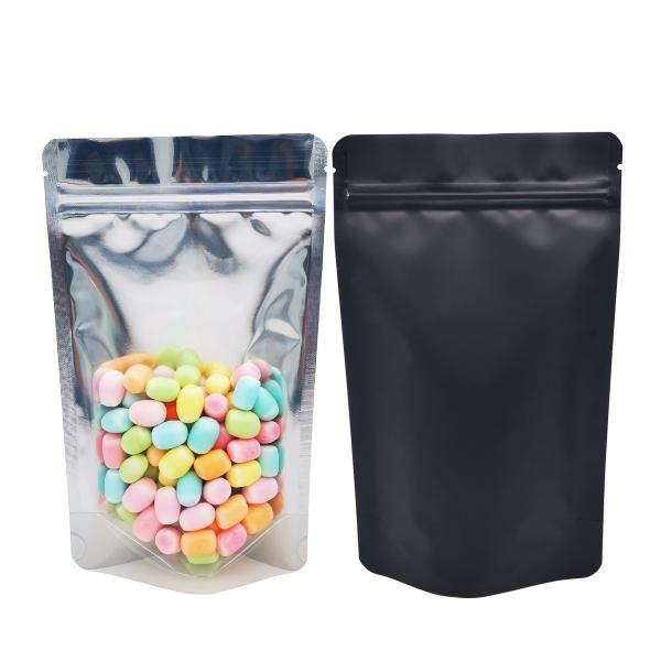 1.0g 3.5g 7.0g 14g 28g 13mil Clear Front Aluminum Foil Matte Black Back Stand Up Smell Proof Bags for Weed with Ziplock