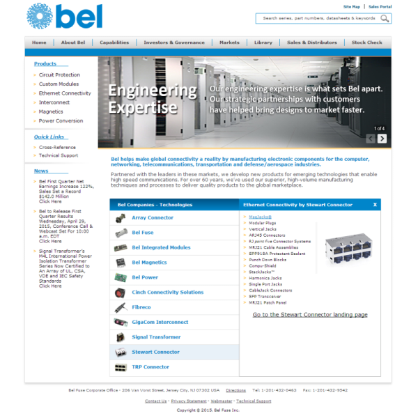 modular jacks Bel Fuse 450-034 engineered for Gigabit and 10 Gigabit Ethernet