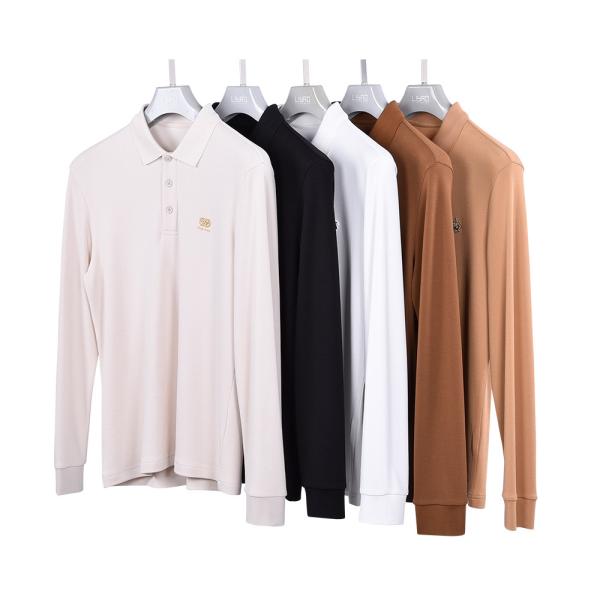Anti Wrinkle Polo T Shirt In White Long Sleeve Custom Logo Fabric Weight 170-210g