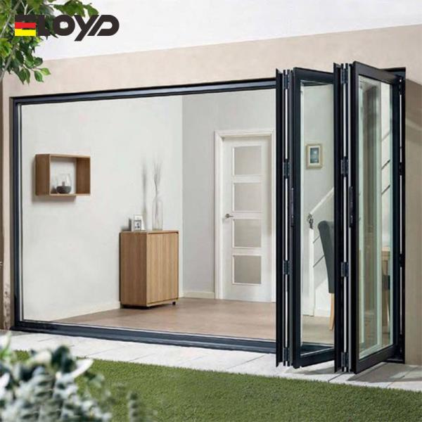 Hurricane Proof Sound Insulation Double Glazed Bi - Folding Door Aluminum Patio Folding Glass Door