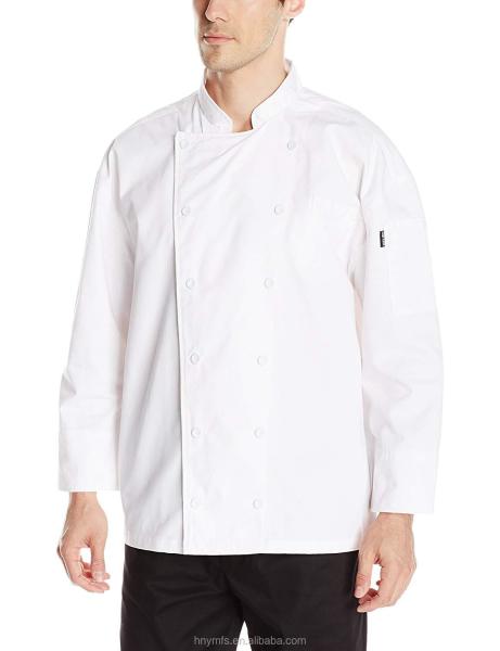 Breathable Long Sleeve Cool Chef Coats Woven Fabric White Kitchen Jacket