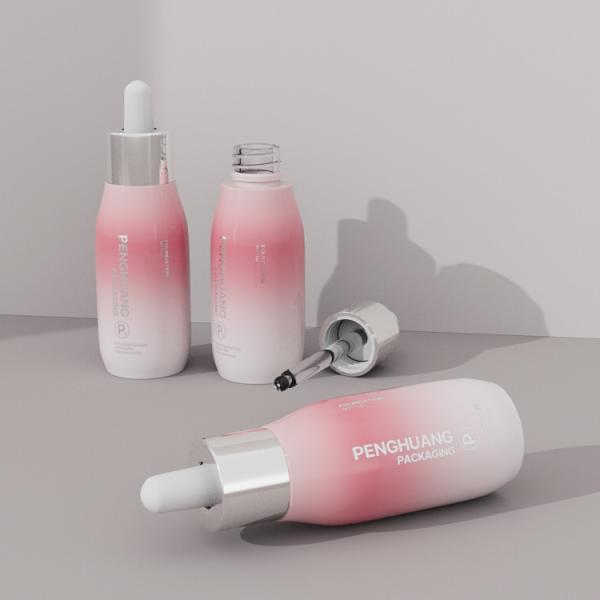 o conta-gotas de vidro cor-de-rosa claro do soro 30ml engarrafa a impressão da tela da forma redonda