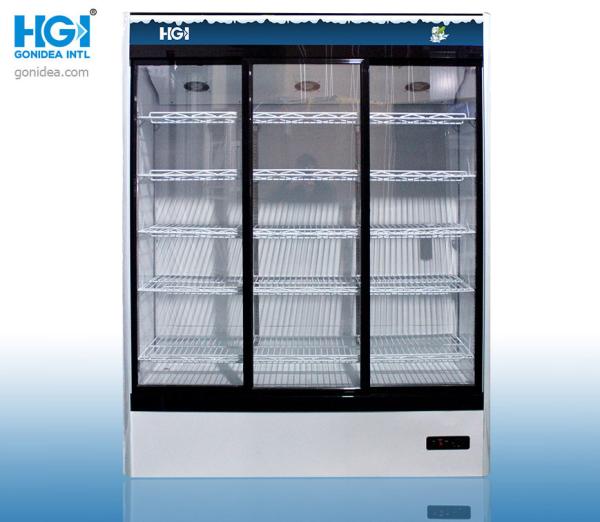 o manual ereto do refrigerador da porta deslizante do vidro 3 do vertical do refrigerador da mostra 1100L degela