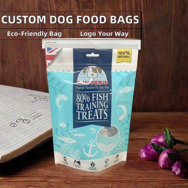 Custom Printed Food Grade PE Stand up Resealable Pouches Moisture Proof Hang Hole Digital Printing for Natural Fish Dog Treats