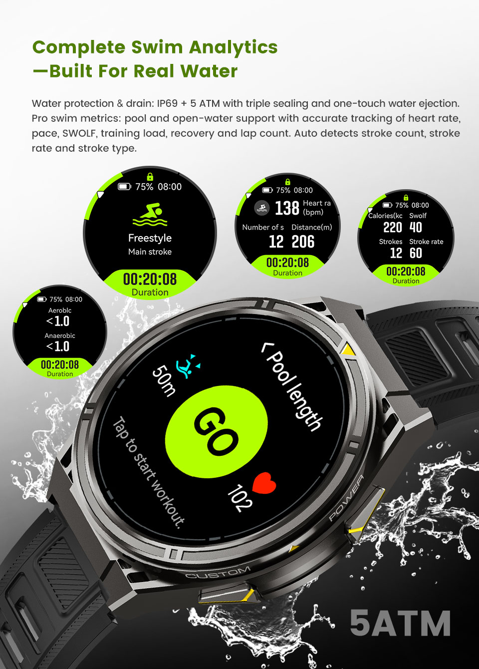 SHUANXIANG Smart Watch X2 PRO 5 ATM Waterproof HD AMOLED Display Barometer Altimeter Compass Heart Rate Monitor 100+ Fitness