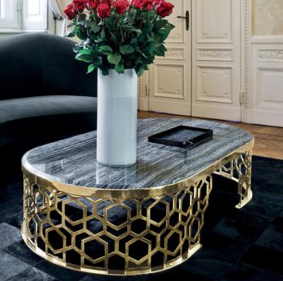 Luxury Oval Coffee Table Stainless Stain frame Artificial Marble Top for Living Room