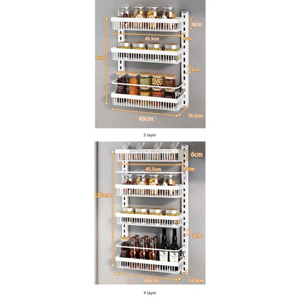 Multi-Function Metal Organizers Punch-Free Wall-Mounted Storage Rack with Adjustable Seasoning Basket for Kitchen Bathroom Doors