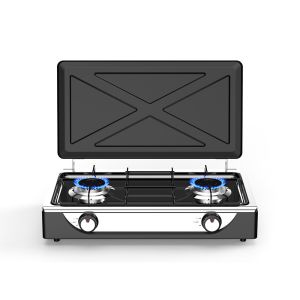 Estufa de doble quemador para acampada con potencia de fuego ajustable, gas LPG,