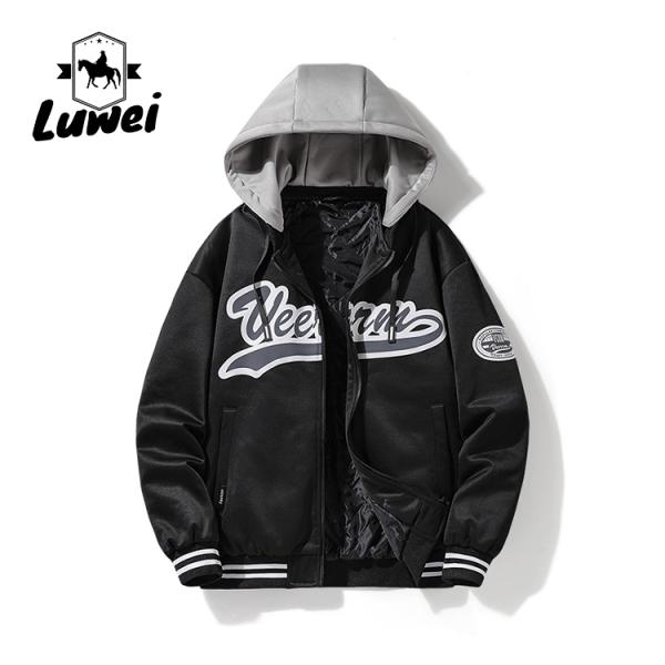 Мода хип-хоп уличная одежда наружная вышивка мотоцикл колледж в капюшоне бейсбол мужчины куртка с пользовательским логотипом