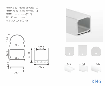 Height 26mm LED Strip Aluminium Profile Sandblasting With PC Diffuser