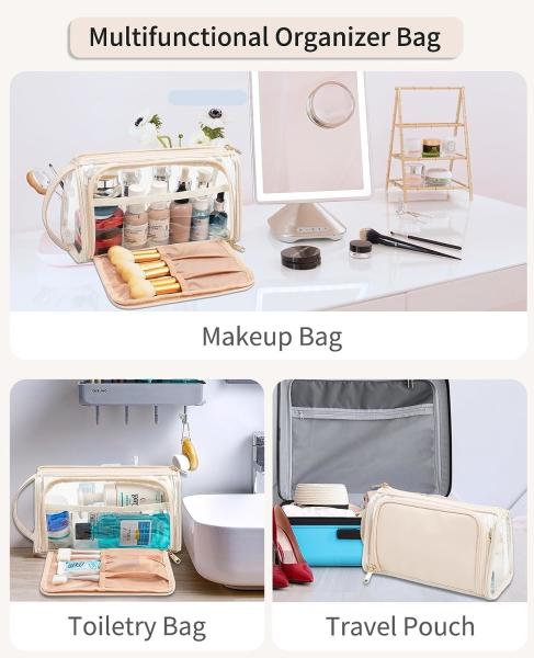 Transparent Cosmetic Case Travel Makeup Zipper Pouch Toiletry Bag with Handle