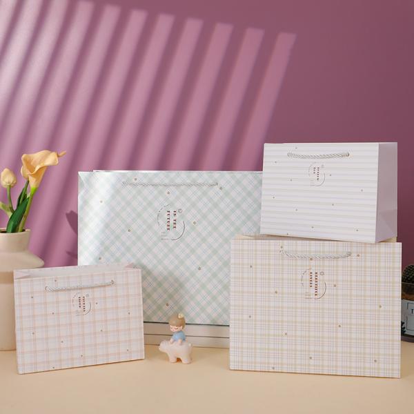 Simple Striped Plaid Handbag Shopping Mall Paper Bag Plaid Birthday Gift Packaging Bag