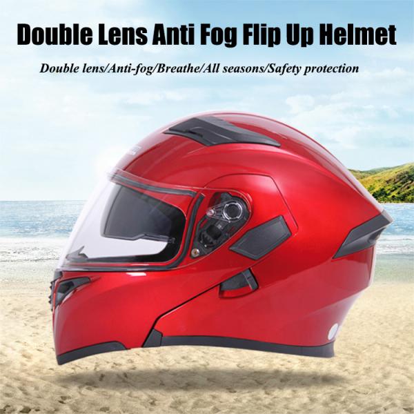 Motorcycle Dual Visor Flip up Modular Full Face Helmet DOT 6 Colors XL GLOSS BLACK