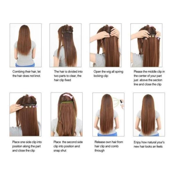 Silky Straight Long Synthetic Hair Extensions For Black Women With Clip