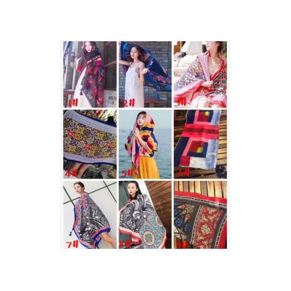 China manufactuer women lady national style print scarf  wavy floral tassel stripe 90*180cm 105g 100%polyester  voile