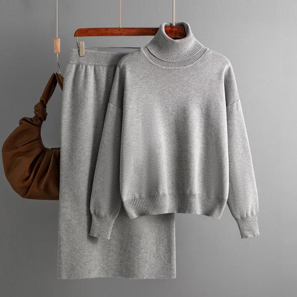 Women s Sweaters Regular Fit Free Shipping Available Now New Solid Color High Neck Sweater Half body Wrap Hip Skirt Set