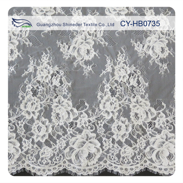 Heavy Corded Eyelash Wedding Dress Lace Fabric , Eco-Friendly