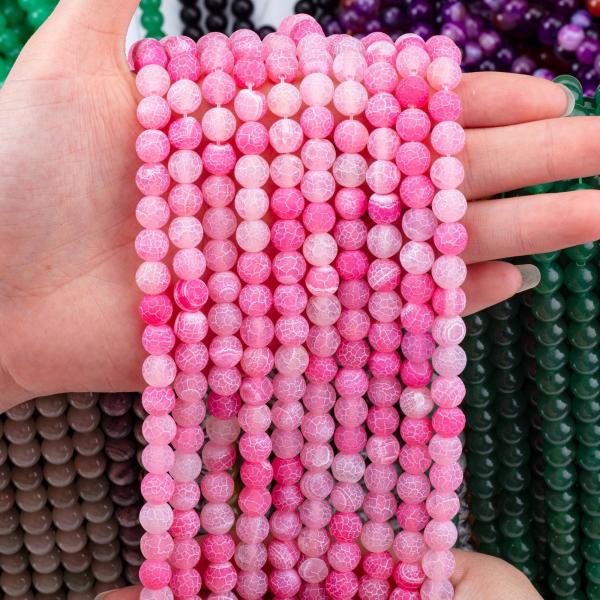 Fuchsia Weathered Agate Loose Bead Strands Matt Frosted Cracked Agate Semi Precious Stone