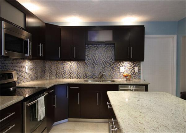 Red / Black Solid Wood Kitchen Cabinets With American Standard Sink And Faucet
