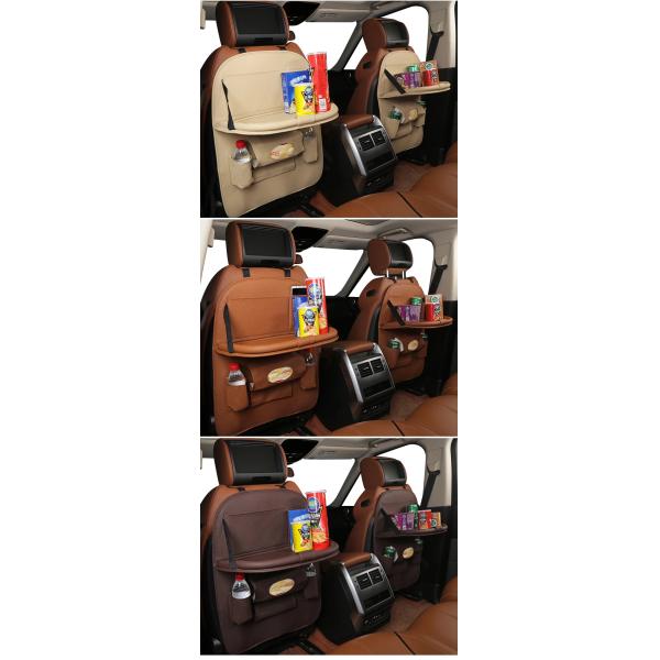 Back Seat PU Leather Back Seat Storage Organizer , Auto Seat Organizer Beige Color with table