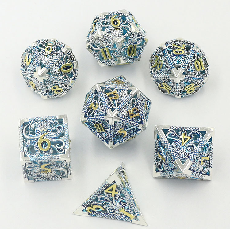 Customized Color Copper Hollow Dice Set for DND Games with 14mm-20mm Polyhedron Metal Dice