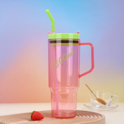 Customized Logo 40 Oz Plastic Water Bottle With Handle Straw 1200ml  Large Capacity Plastic Reusable Water Bottles Safe With Sealed Double Wall