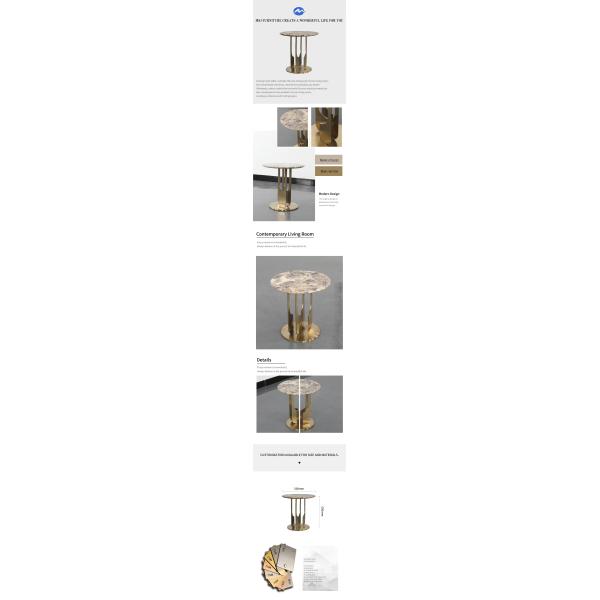 Sala de estar pequena mesa redonda de aço inoxidável mesa de lado com ouro escovado Matt preto de mármore natural cima perna de metal