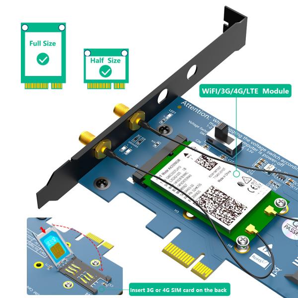 Mini PCI-E PCI Express в PCI-E 1x адаптер для Wi-Fi и 3G-4G-LTE карт