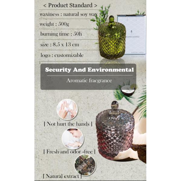 Color Cylinder Scented Jar Candle Soy Wax Jar With Glass Lid 500g Wax Weight