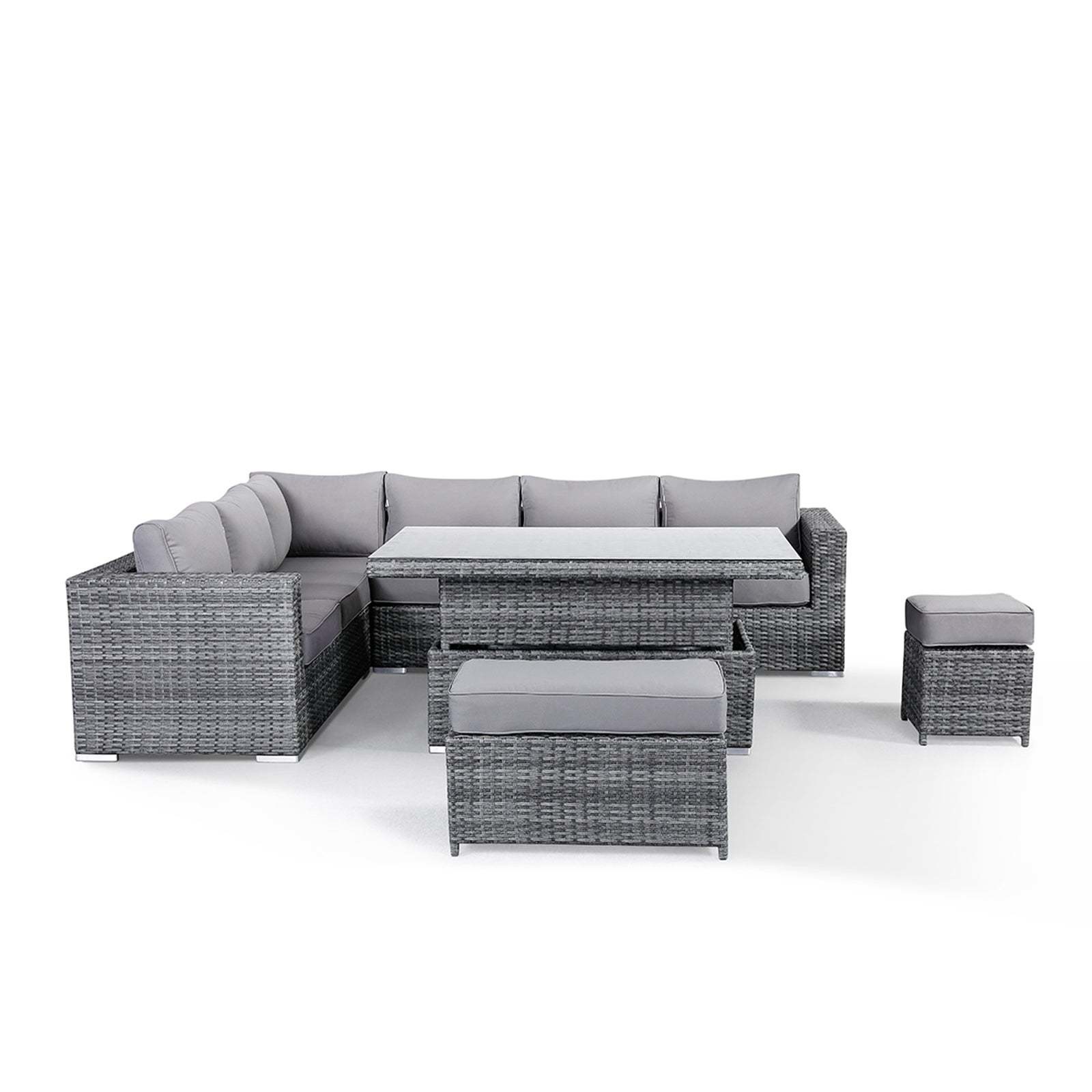 Modern Rattan Garden Set with Sectional Dining Sofa and Rising Table Outdoor Furniture