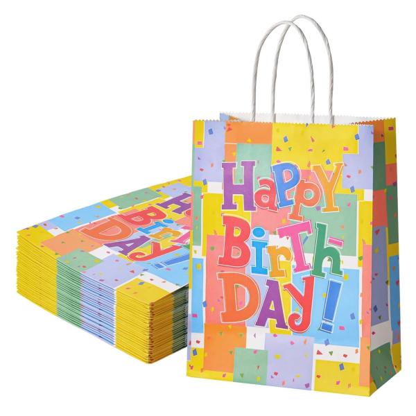 Encomenda personalizada aceita Bolsas de papel Kraft acessíveis para embalagens de doces de aniversário