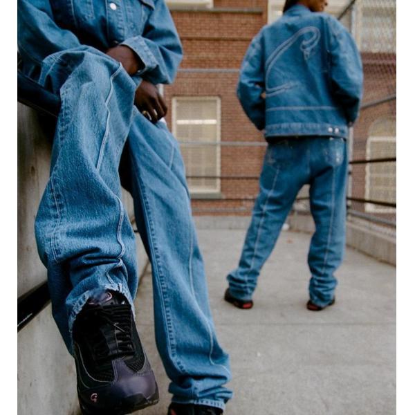 Men's Outerwear Blue Jeans Sets Washed Printing Denim Jacket Set Weaving Method Woven