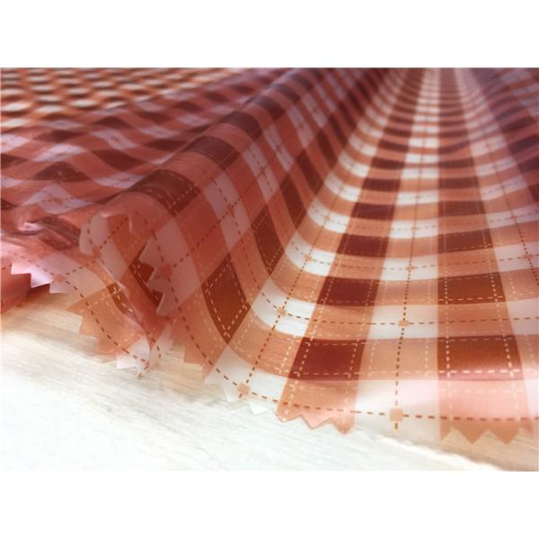 Orange Printed Grid Pattern Faux Leather Fabric For Ladies Fashion Coat 0.15mm