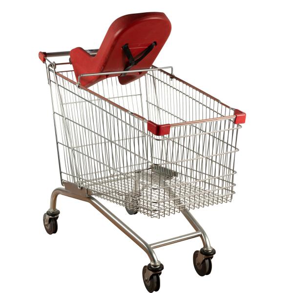 200L Metal Basket Supermarket Grocery Shopping Cart With Baby Sponge Lounge