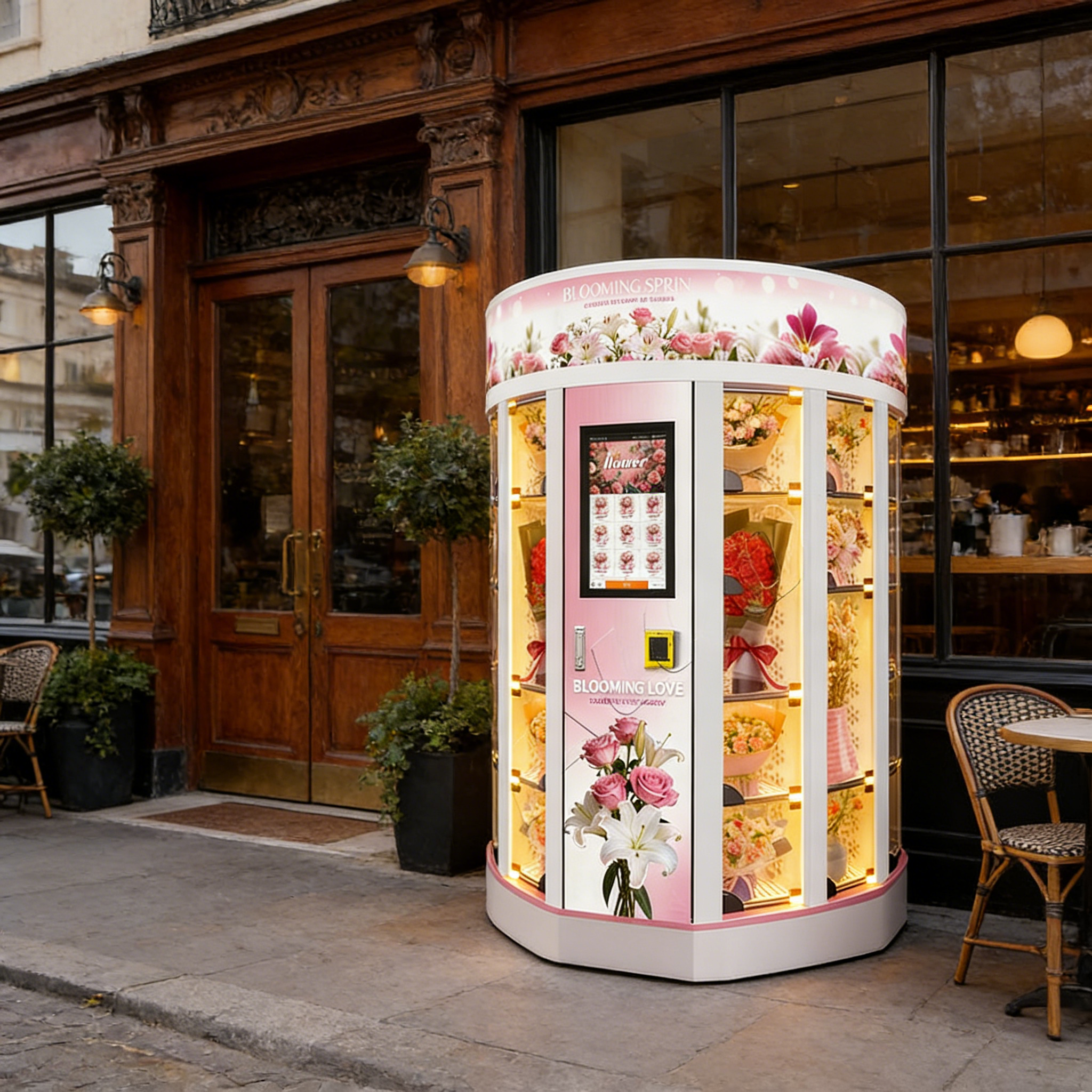 Haloo flower vending machine offers free customization of logo, metal plate material, and supports multiple payments