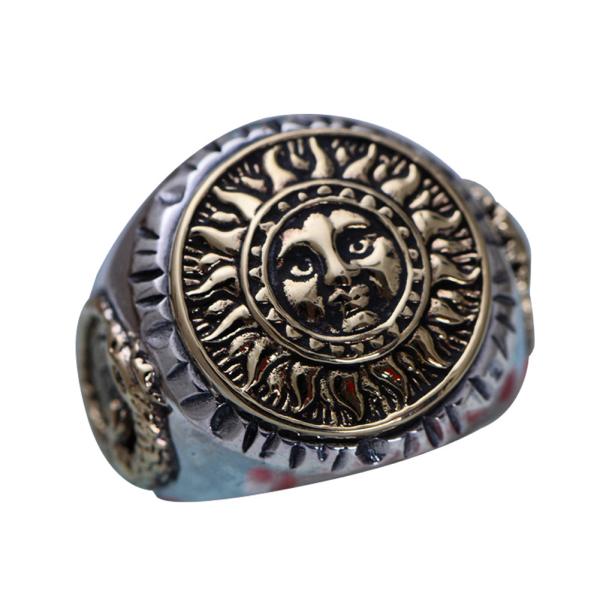 Antiquated Sterling Silver Brass 2 Tone Sunflowers Design Men Ring (058842)