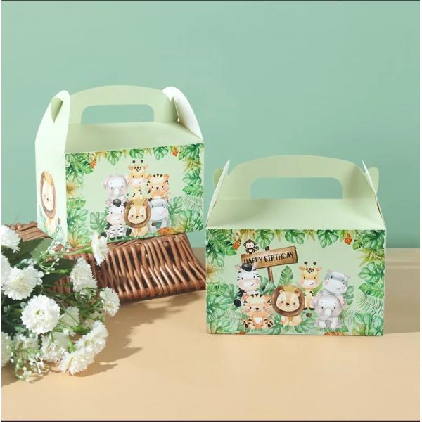 Custom Animal Print Handle Paper Box for Kids' Jungle Theme Birthday and Baby Shower