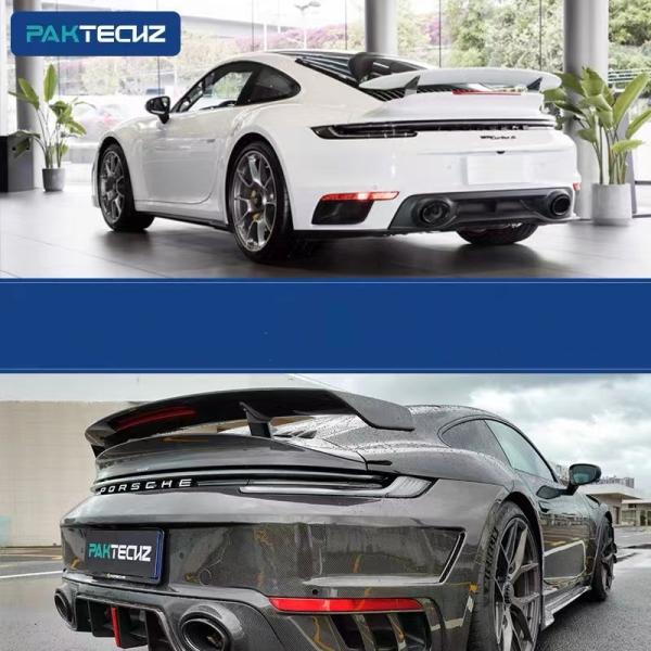 Pour Porsche 992 Turbo Spoiler en fibre de carbone 992 Turbo Upgrade Paktechz Style Spoiler de couverture de queue en fibre de carbone