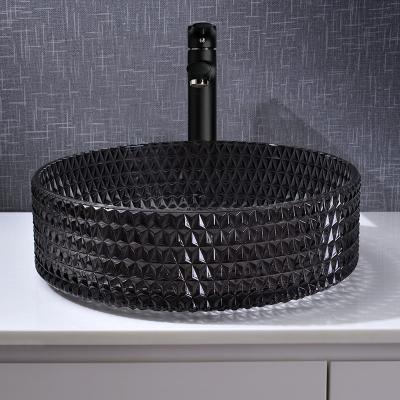 Diamond Shape Crystal Wash Basin dissipador redondo preto transparente da bancada de 22 polegadas