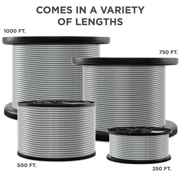 Polished 1/8'' Stainless Steel Aircraft Wire Rope for Cable Railing Kit Marine Grade Construction 6x36