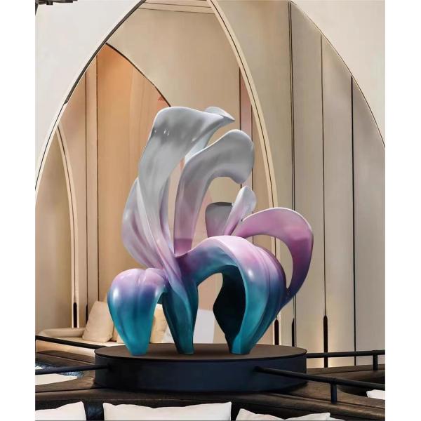 Bespoke Large Floor Standing Flower Fiberglass Sculpture Marble Base For Hotel Lobby