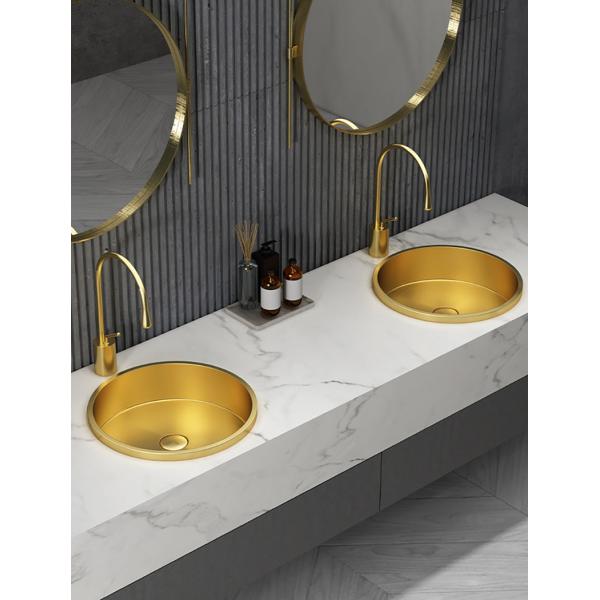 Bathroom Top Mount Vessel Sink Bowl Round Shape With Satin Brushed Finish