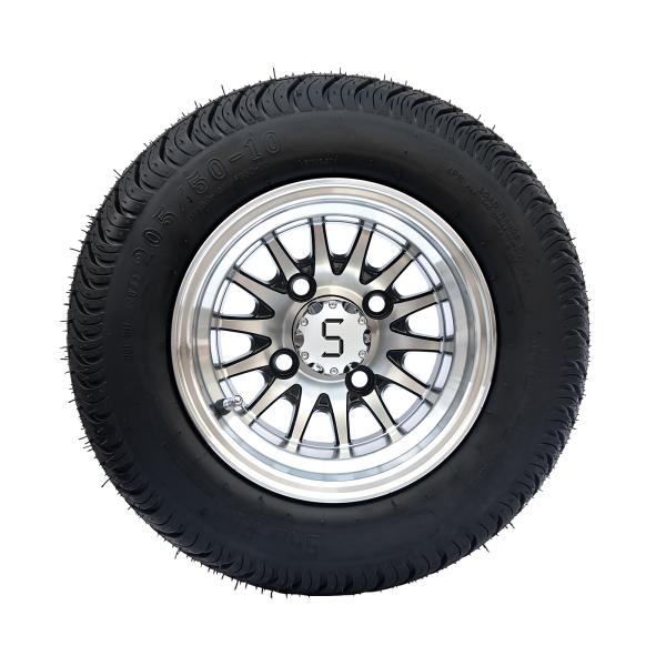 10' Golf Cart Rim And 205/50-10 DOT Street Tire Assembly - обработанный/блестящий черный