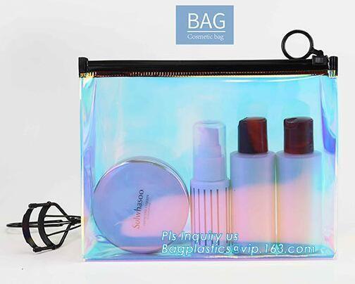 holographic glitter mini purse transparent clear PVC cosmetic slider bag, slider zipper PVC bag clear vinyl cosmetic bag