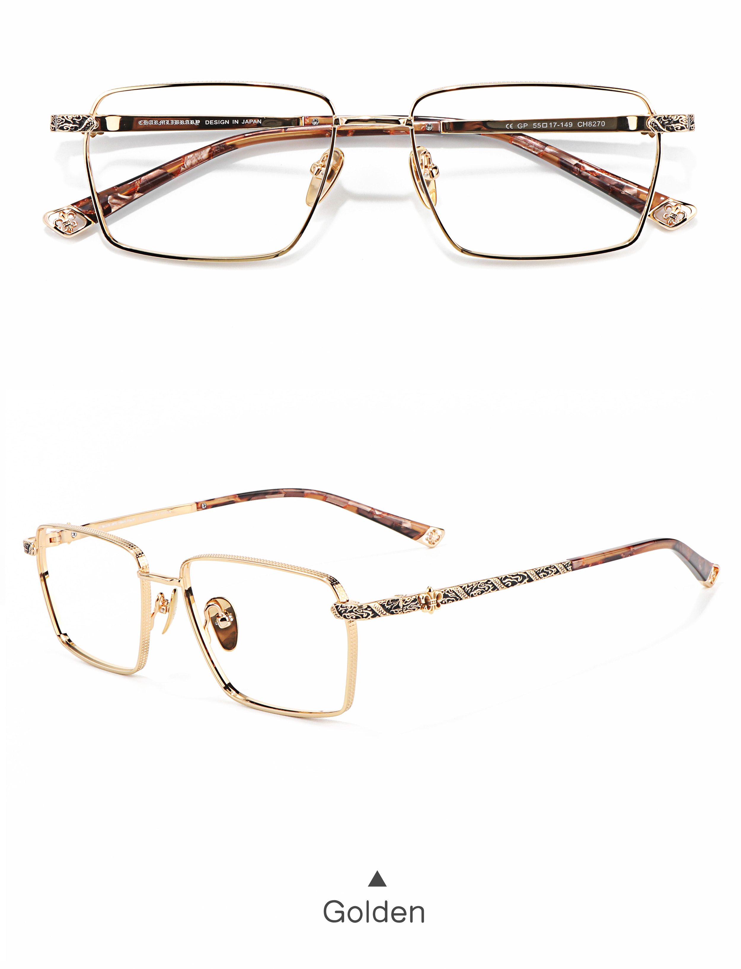 Solid Full Frame Punk Style Gold Durable Lightweight Presbyopia Female Men's Prescription Customizable logo UV Glasses Frames