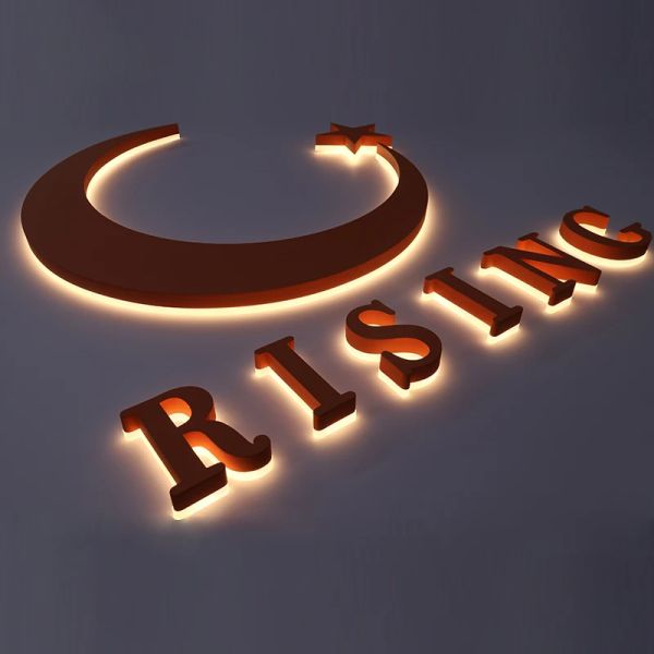 Metal Letter Sign — Stainless Steel & Acrylic Backlit 3D Logo, Indoor/Outdoor